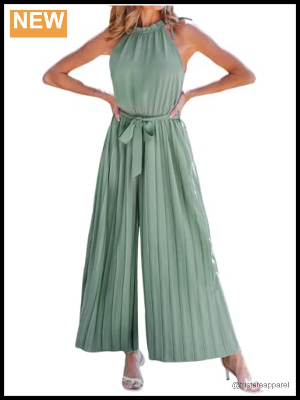 Women Sleeveless Halter Neck High Waist Wide Leg Jumpsuit Summer Vacation Outfit
